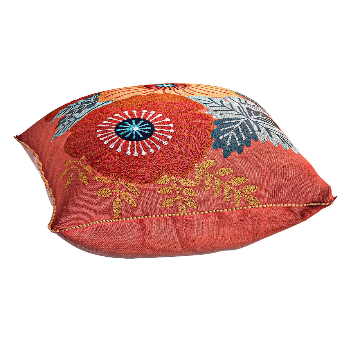Cotton Flower Embroidered Cushion Cover (Size 45x45 Cm) - Peach 8961522 3