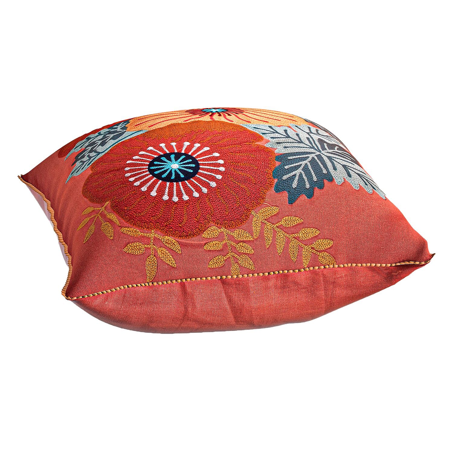 Cotton Flower Embroidered Cushion Cover (Size 45x45 Cm) - Peach 8961522 3