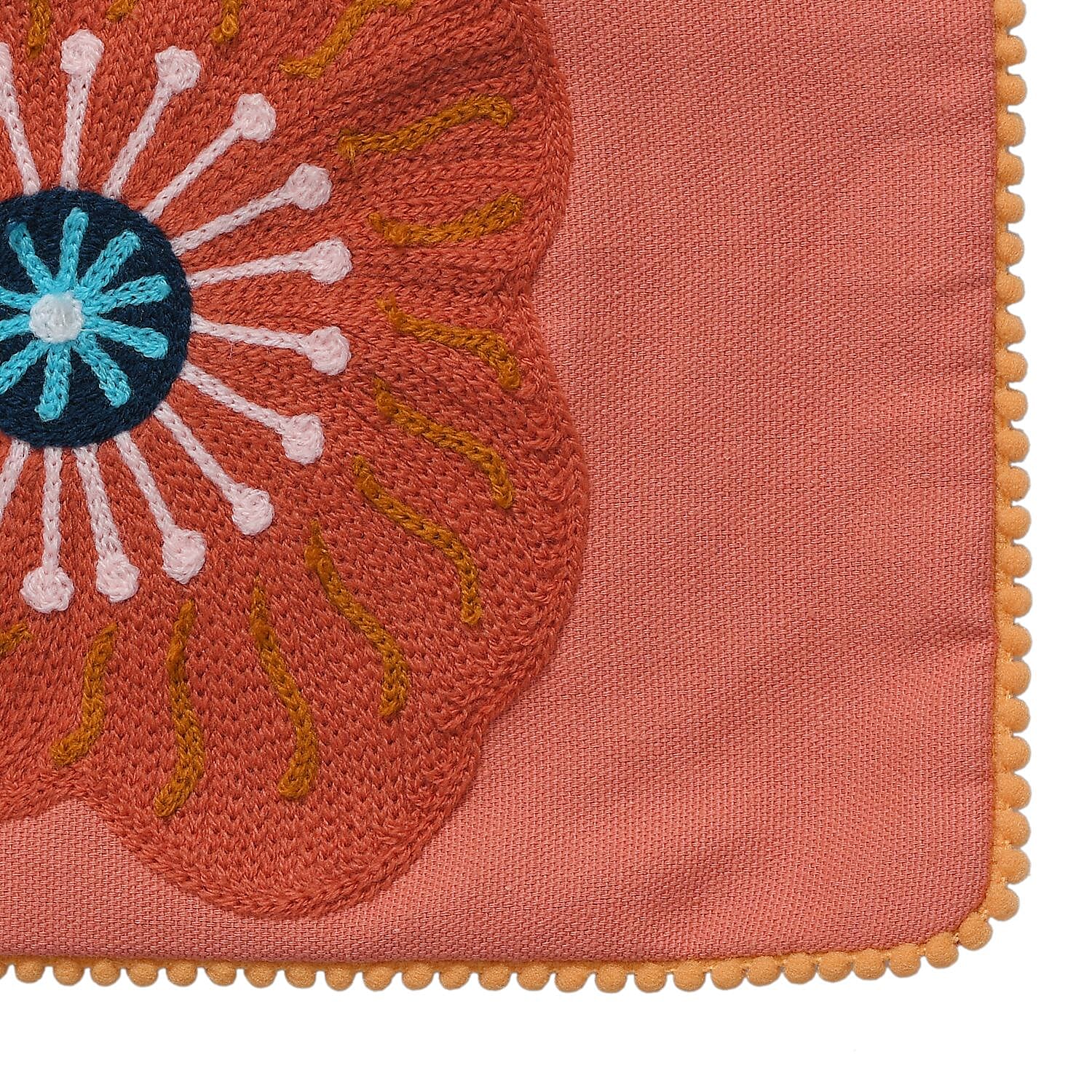 Cotton Flower Embroidered Cushion Cover (Size 45x45 Cm) - Peach 8961522 5