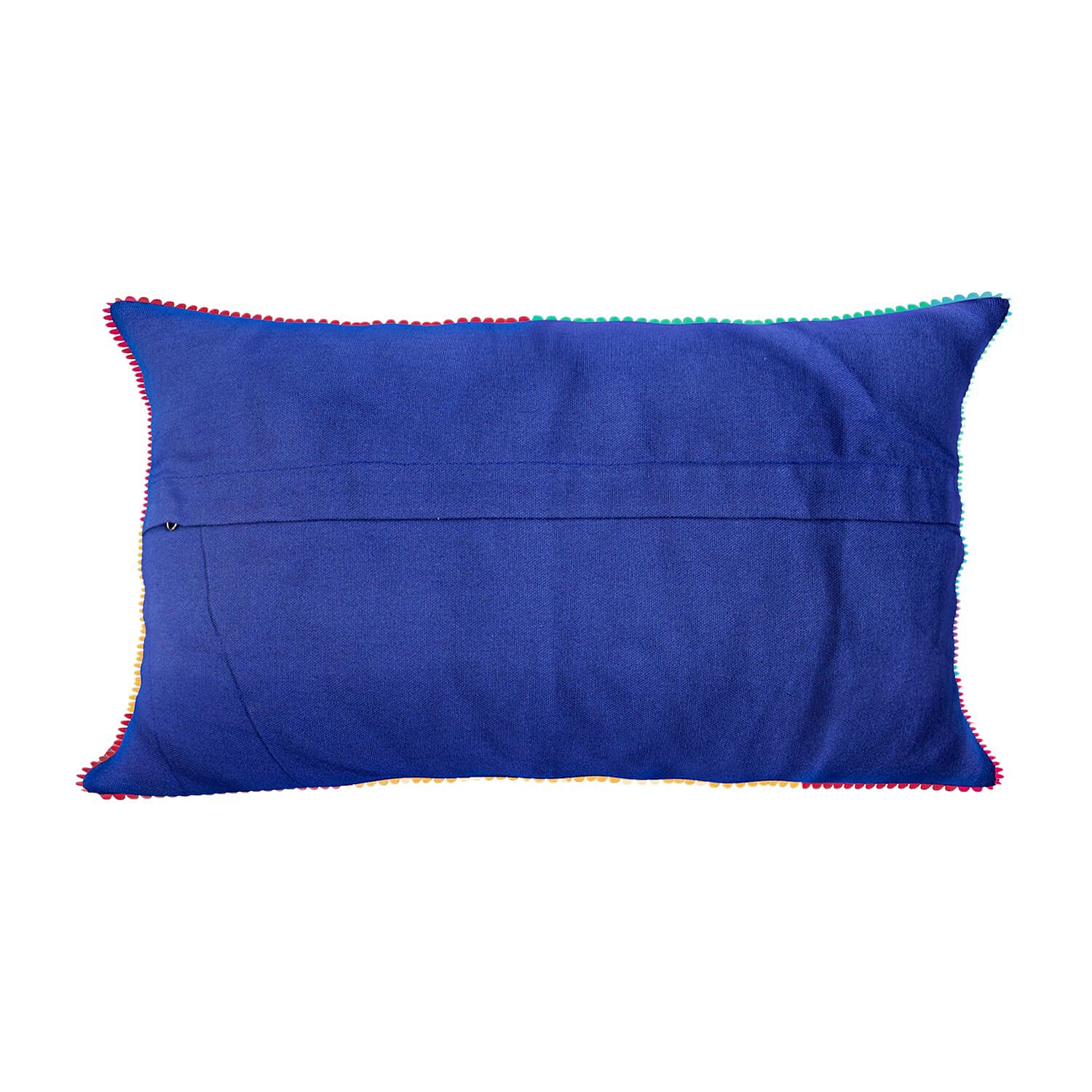 Cotton Flower Embroidered Lumber Cushion Cover (Size 50x30 Cm) - Blue &amp; Multi 8961608 4