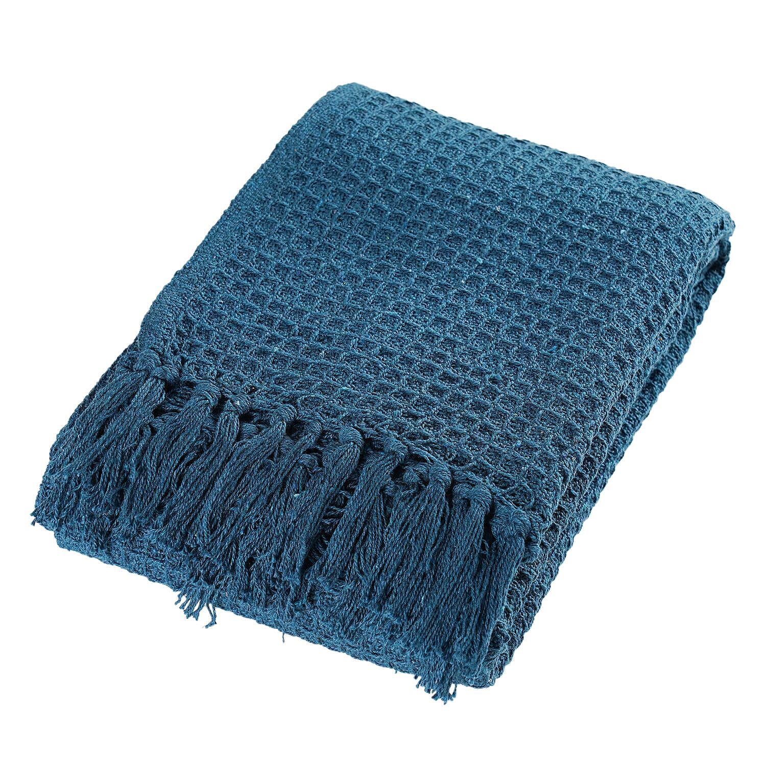 Cotton Honeycomb Throw Blanket (Size 131x120 Cm) - Navy 8857752 0