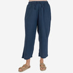 100% Cotton Tamsy Cotton Cropped Trouser Size M (12-14) -Navy