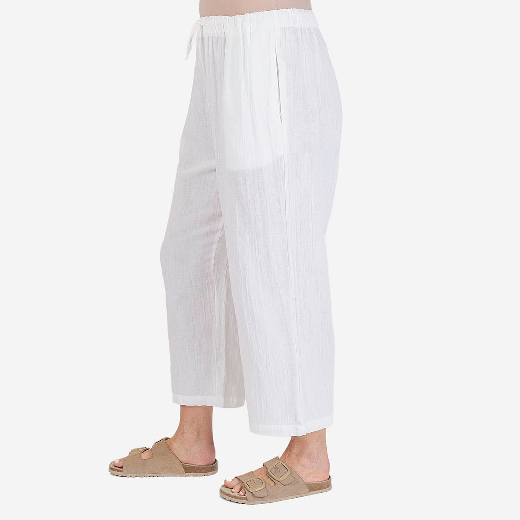 100% Cotton Tamsy Cotton Cropped Trouser Size L (16-18)- White
