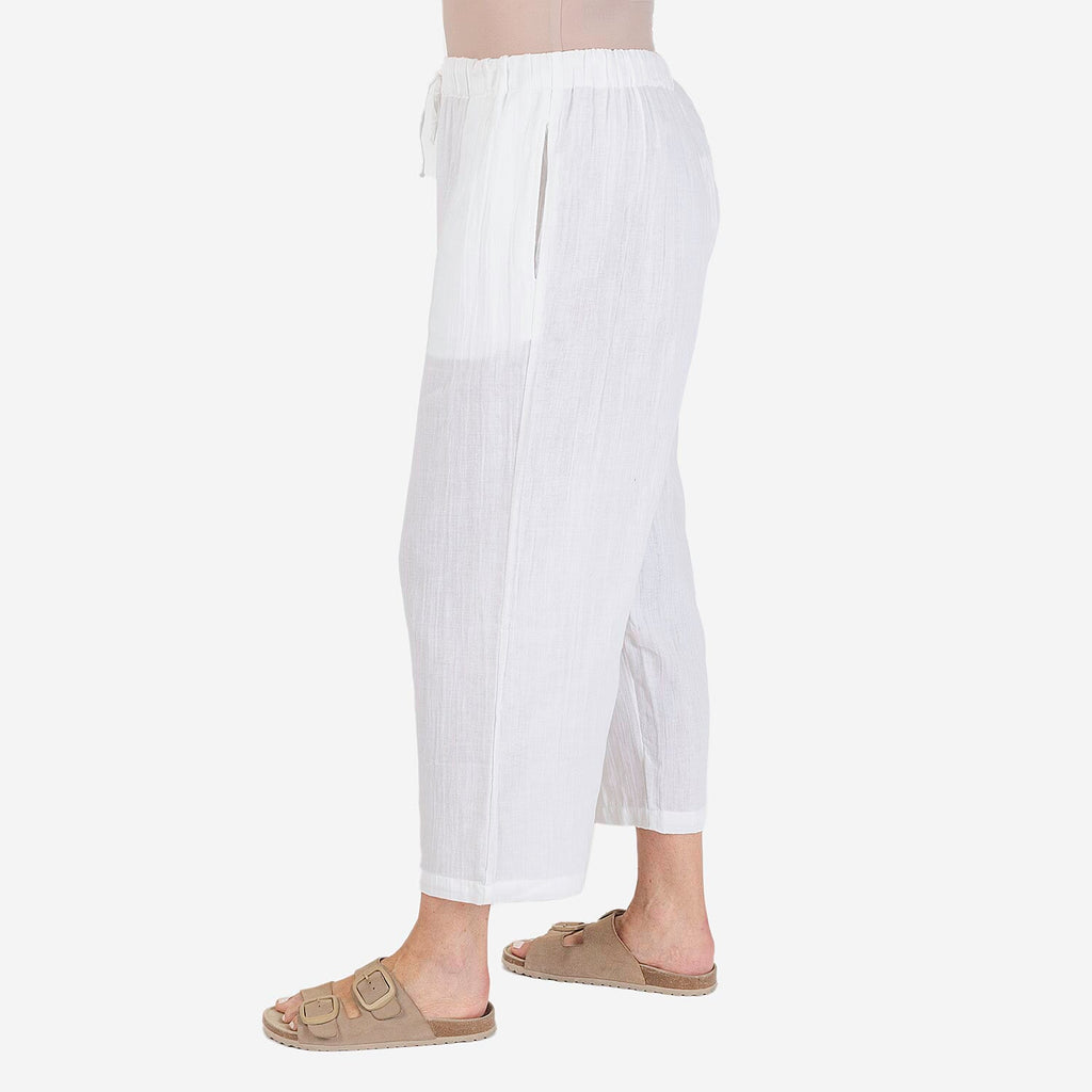 100% Cotton Tamsy Cotton Cropped Trouser Size L (16-18)- White