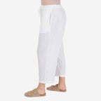 100% Cotton Tamsy Cotton Cropped Trouser Size L (16-18)- White