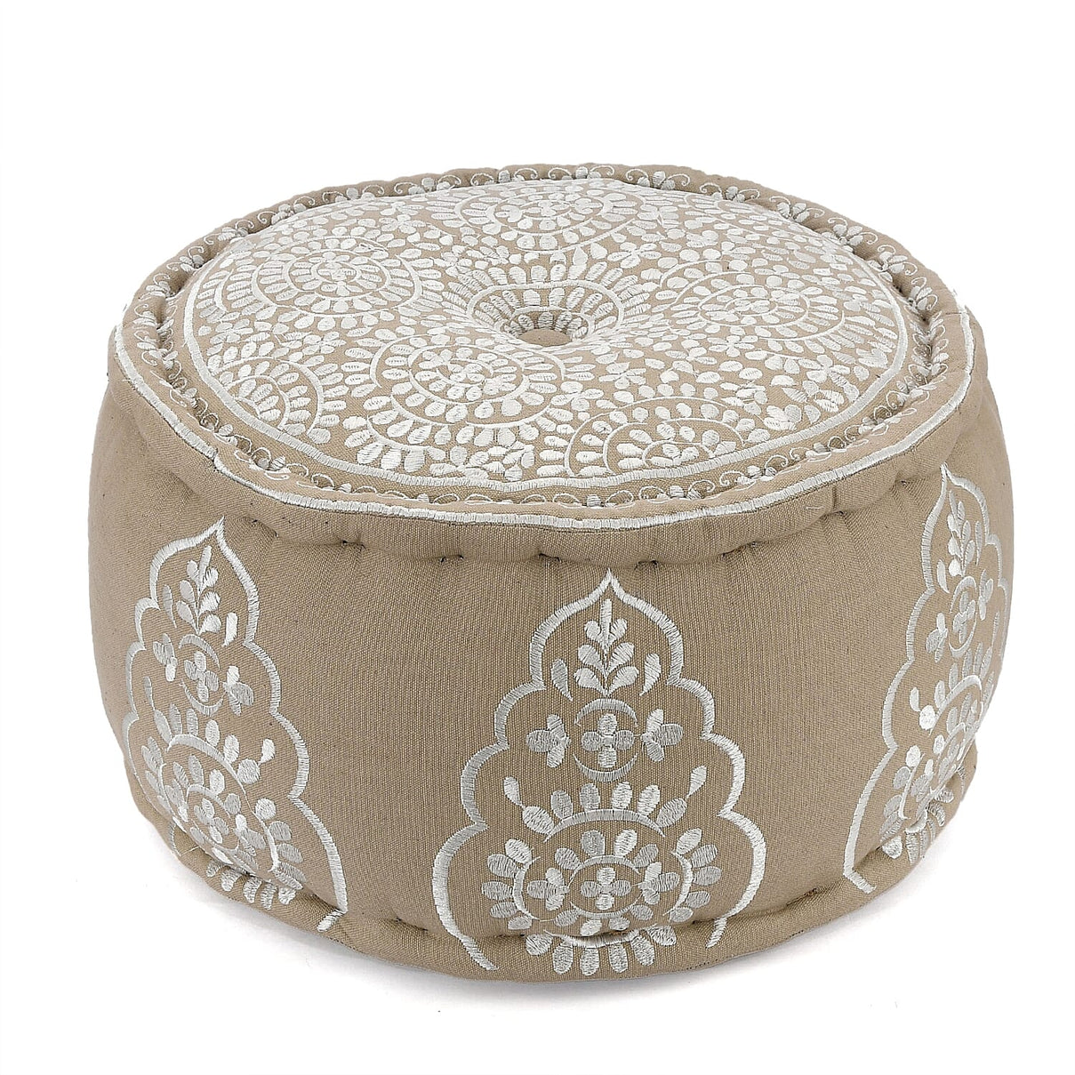 Cotton Ottoman With Embroidery (Size 40x25 cm) - White and Multicolour 7817799 0