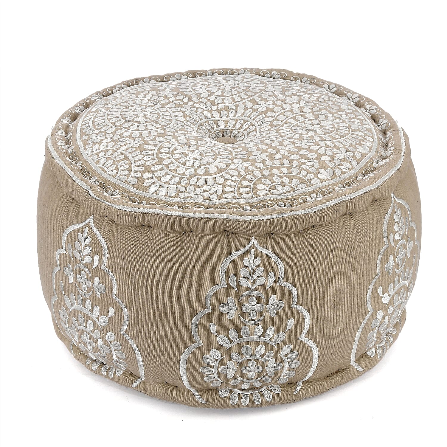 Cotton Ottoman With Embroidery (Size 40x25 cm) - White and Multicolour 7817799 3