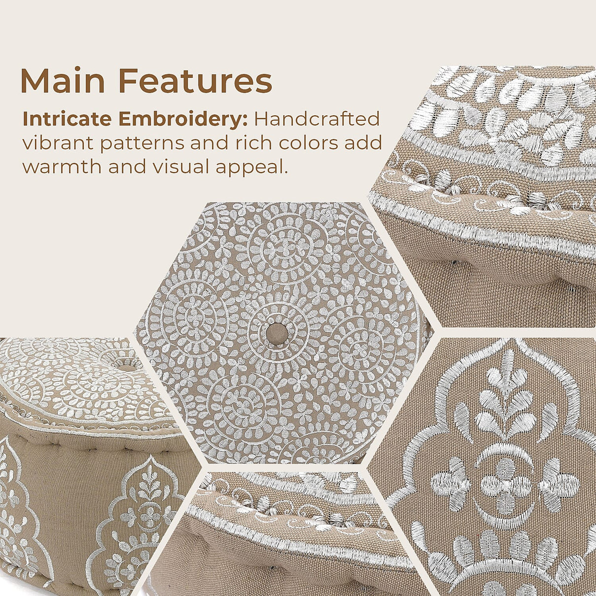 Cotton Ottoman With Embroidery (Size 40x25 cm) - White and Multicolour 7817799 10
