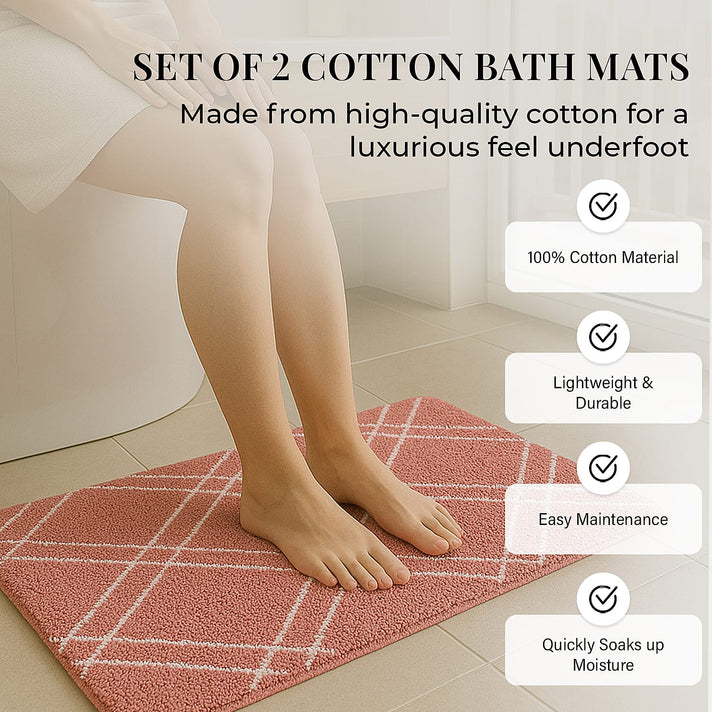 Pack of 2 - Cotton Patterned Mats (Size 45x84 cm) - Pink 8070331 2