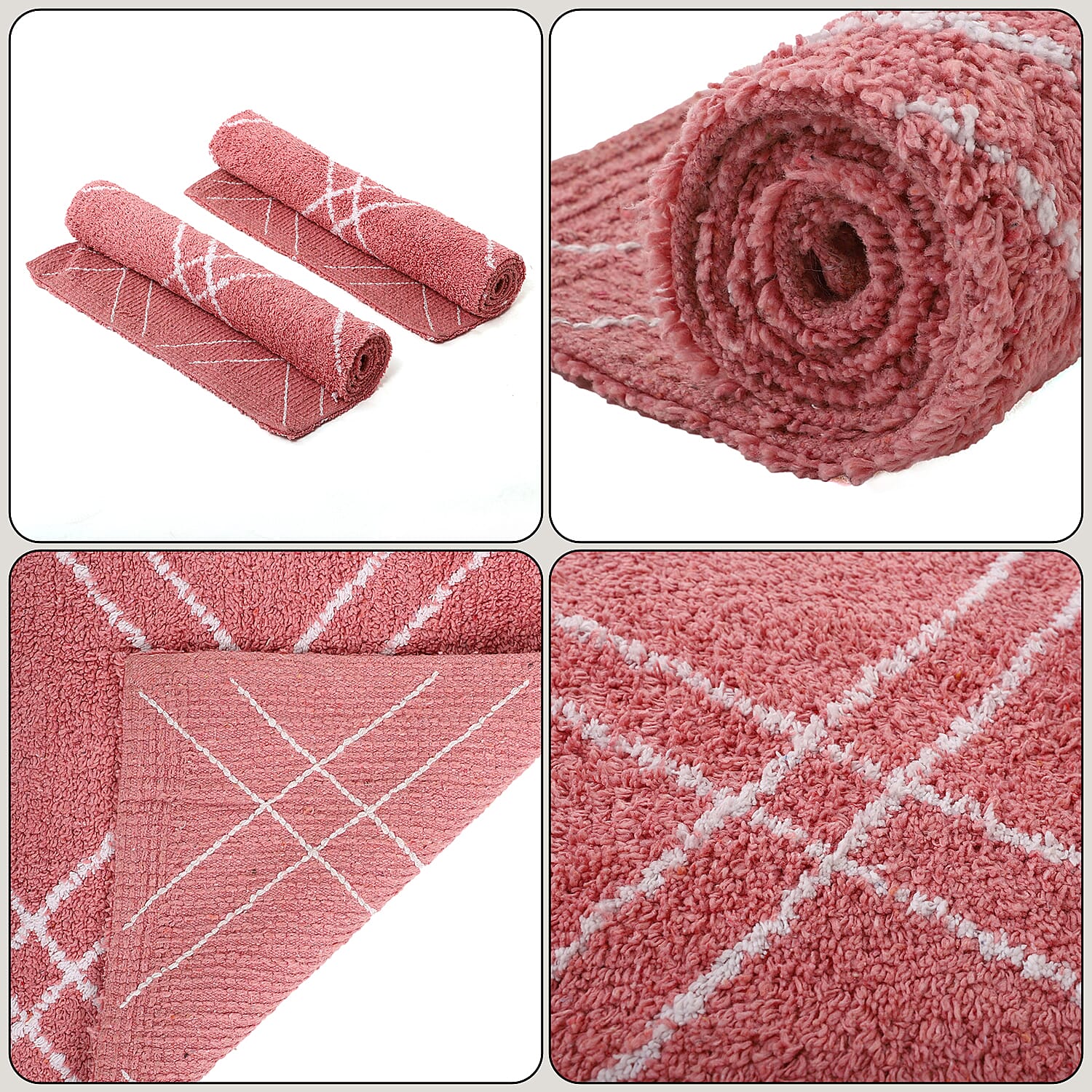 Pack of 2 - Cotton Patterned Mats (Size 45x84 cm) - Pink 8070331 7