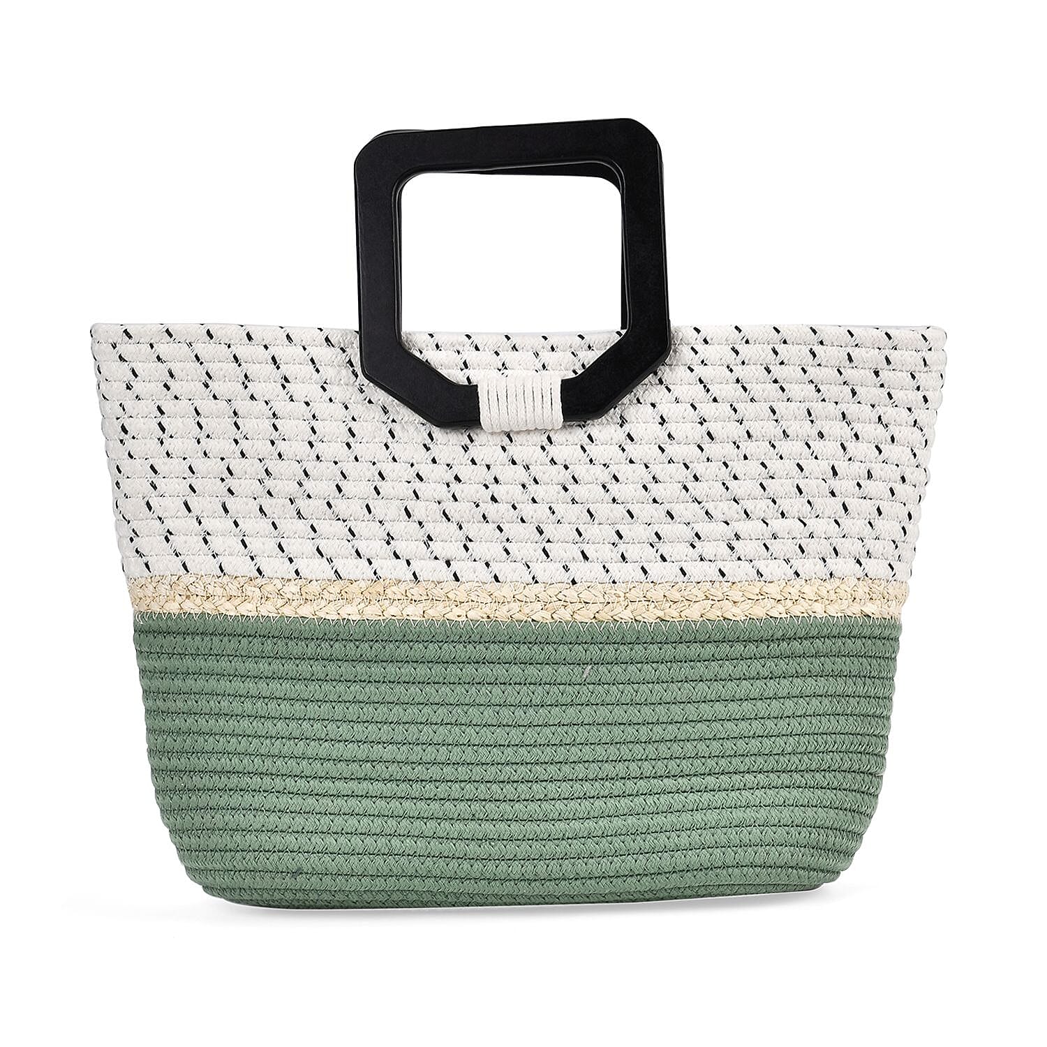 Cotton Knitted Patterned Tote Bag - Green 7688580 0