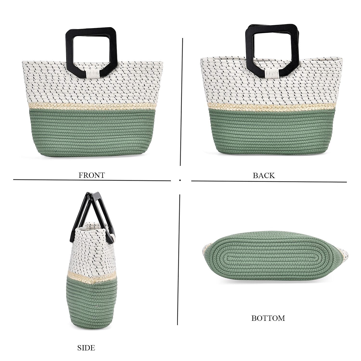 Cotton Knitted Patterned Tote Bag - Green 7688580 2