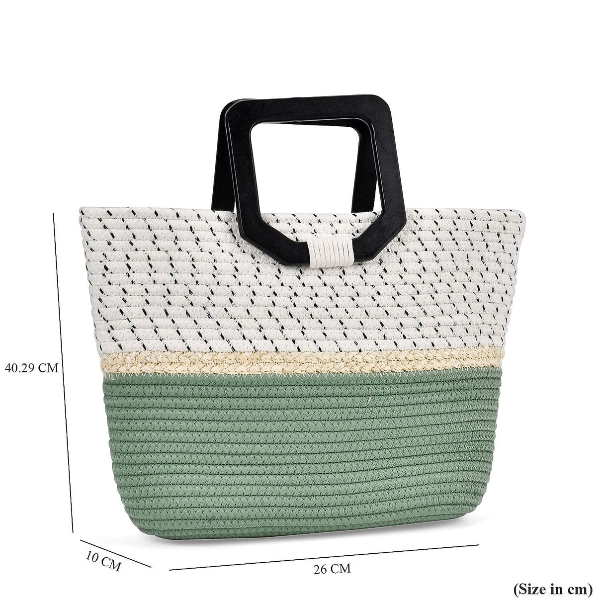 Cotton Knitted Patterned Tote Bag - Green 7688580 4