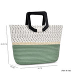 100% Cotton Knitted Handbag with Wooden Handle - White & Green