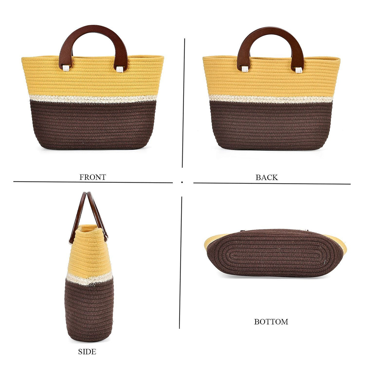 Cotton Patterned Tote Bag - Yellow and Brown 7688575 1