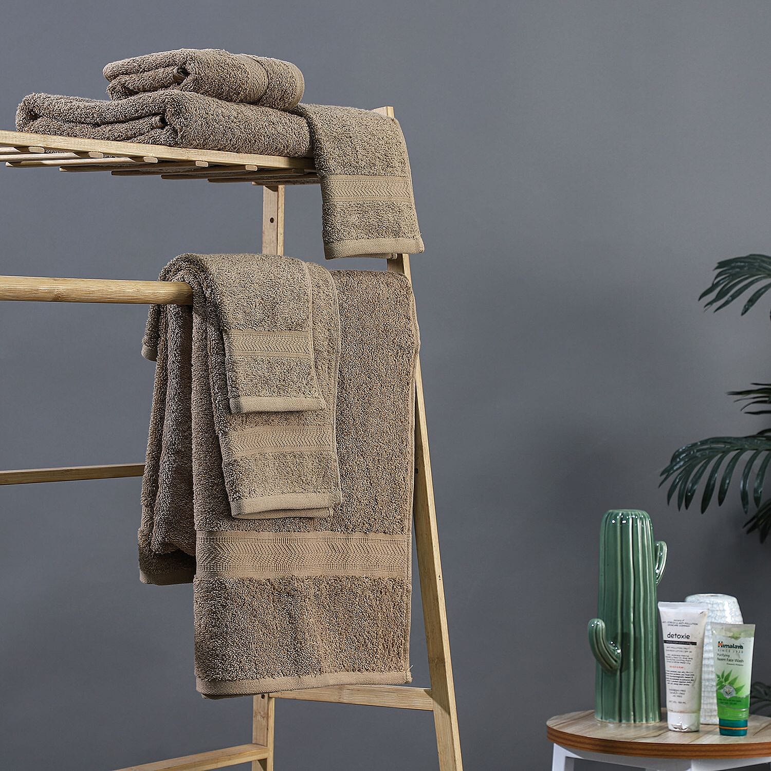 Set of 6 - 100% Cotton Towels - Each of 2 Pieces (Face - 30cm , Hand- 60x40cm , Bath - 140x70cm) - Brown 7576635 1