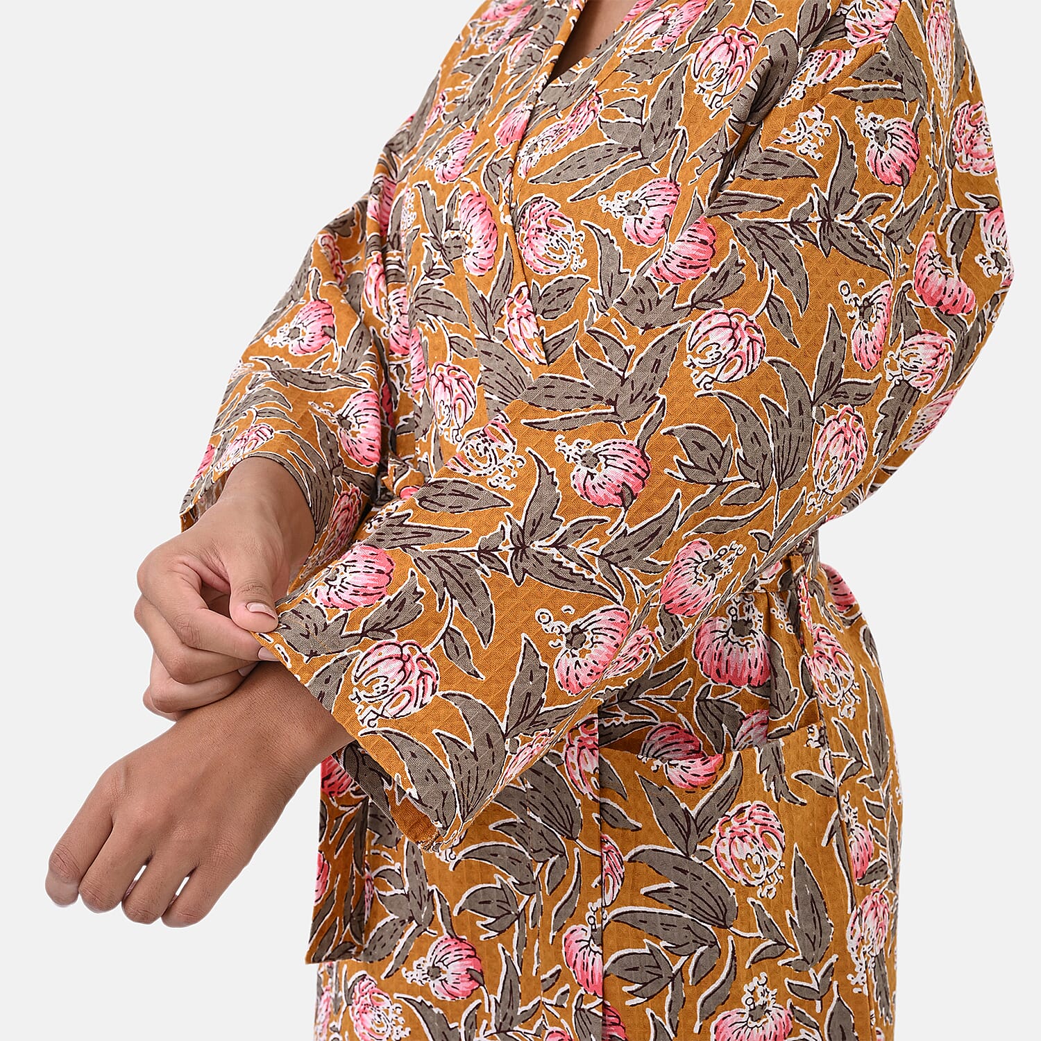 Cotton Printed Robe (Size - One Size) - Mustard &amp; Pink 8169815 8
