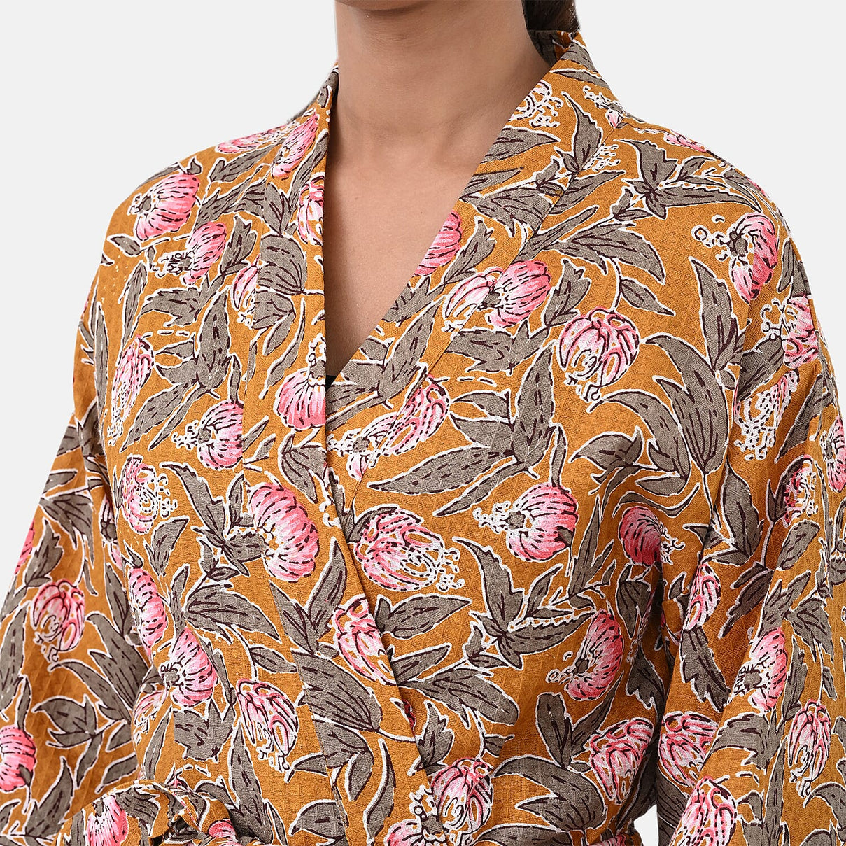 Cotton Printed Robe (Size - One Size) - Mustard &amp; Pink 8169815 9