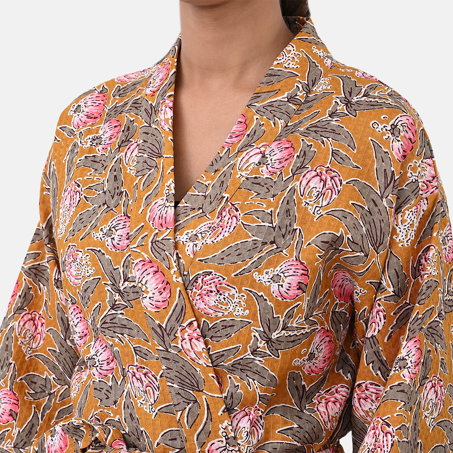 Cotton Printed Robe (Size - One Size) - Mustard &amp; Pink 8169815 9
