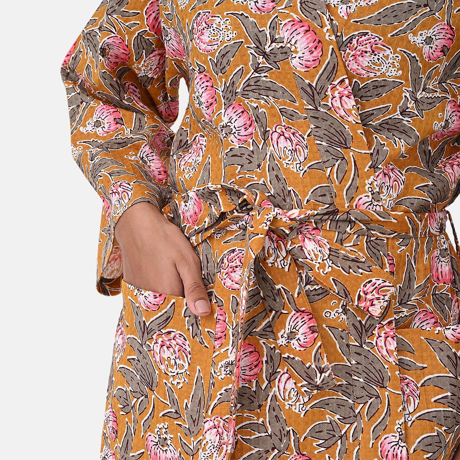 Cotton Printed Robe (Size - One Size) - Mustard &amp; Pink 8169815 10