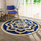 Multipurpose Retro Floral Pattern Round Rug (5ft Diameter) - Blue