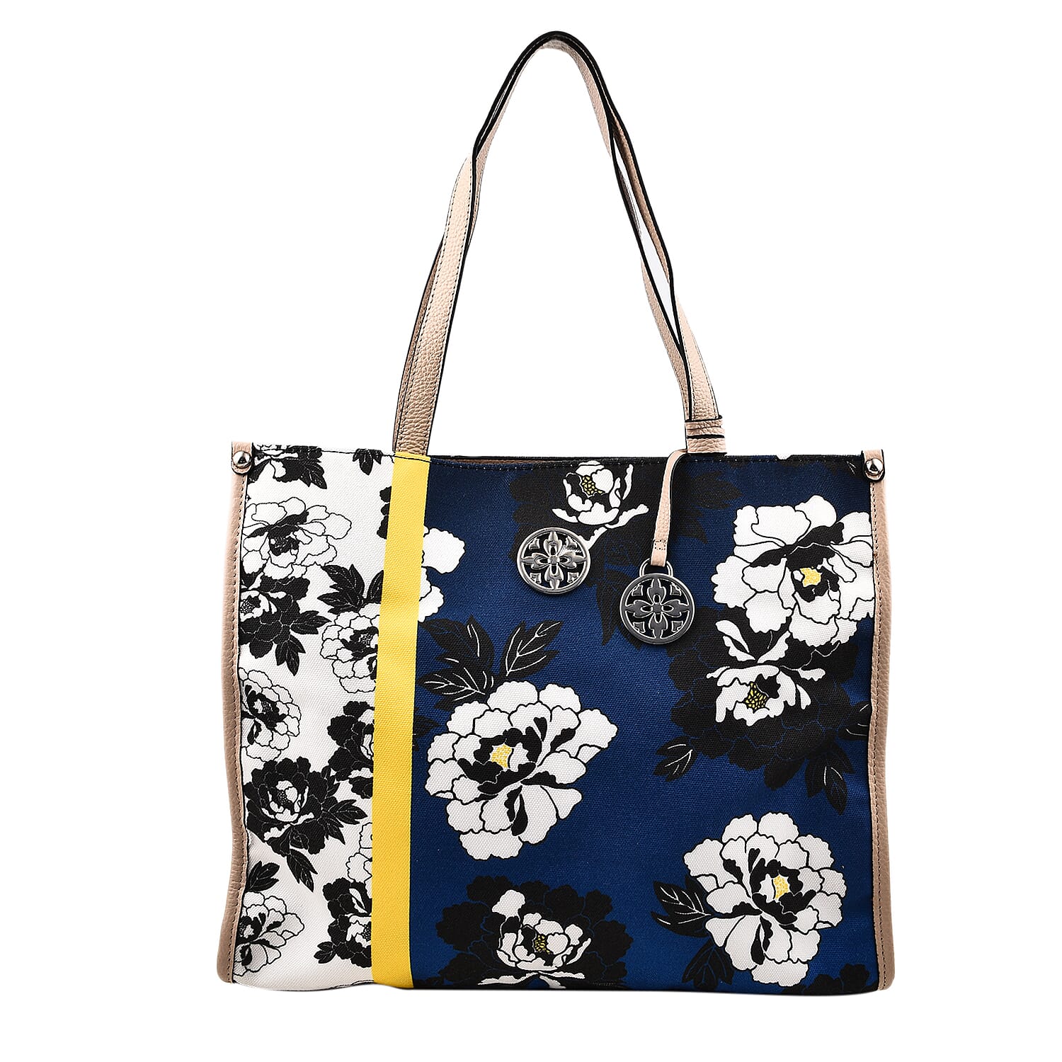 KTD by Kenzo Takada Leather and Cotton Canvas Floral Printed Tote Bag - Navy 7514927 0