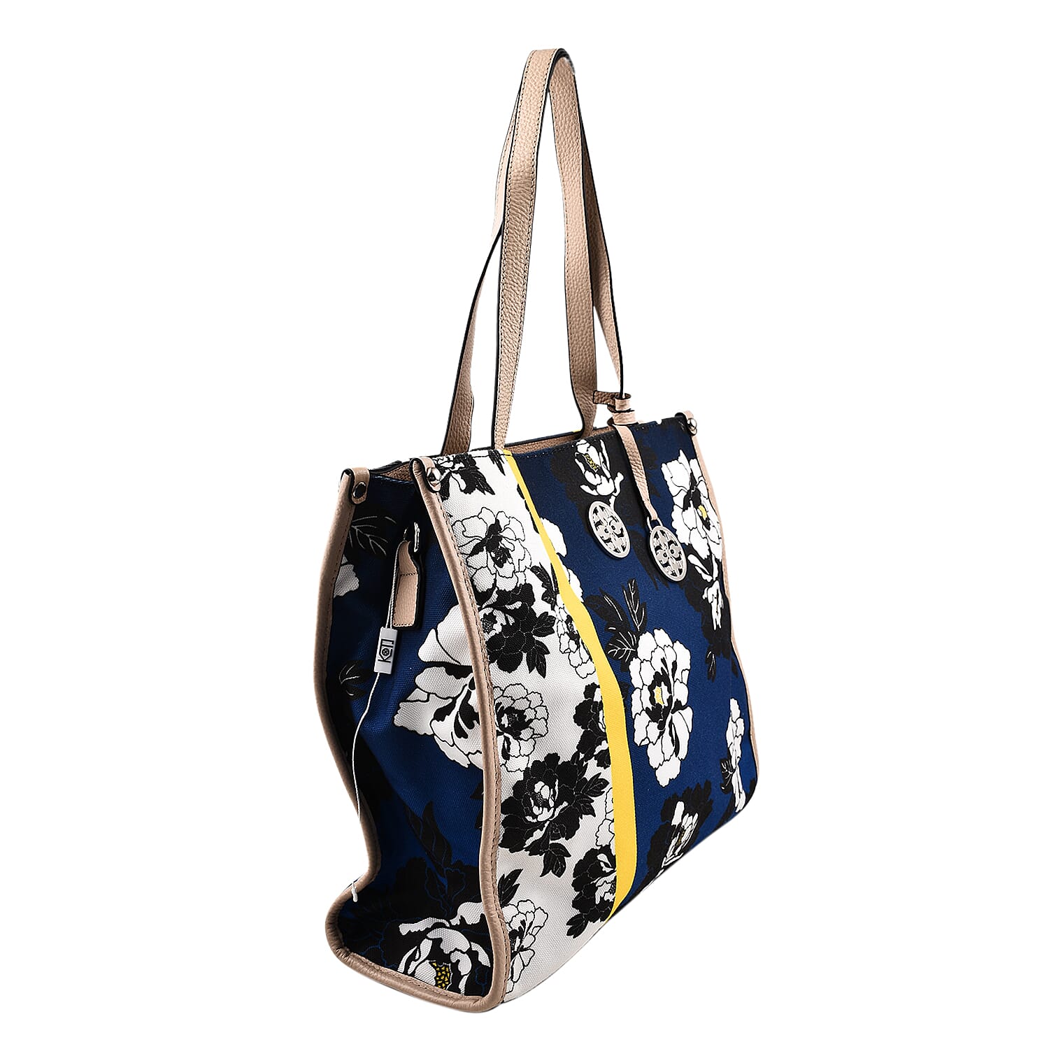 KTD by Kenzo Takada Leather and Cotton Canvas Floral Printed Tote Bag - Navy 7514927 1