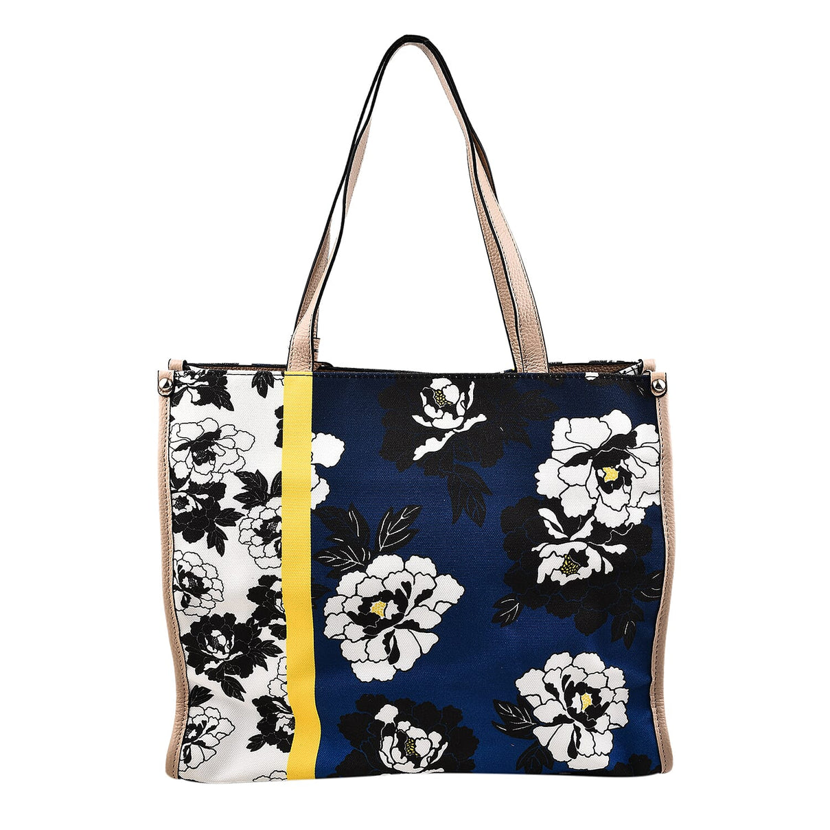 KTD by Kenzo Takada Leather and Cotton Canvas Floral Printed Tote Bag - Navy 7514927 2
