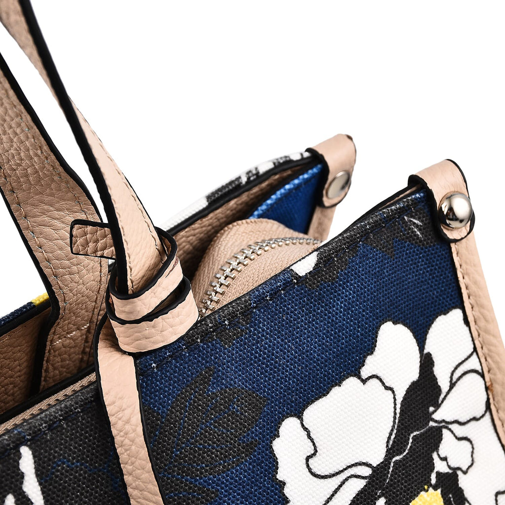 KTD by Kenzo Takada Leather and Cotton Canvas Floral Printed Tote Bag - Blue - White