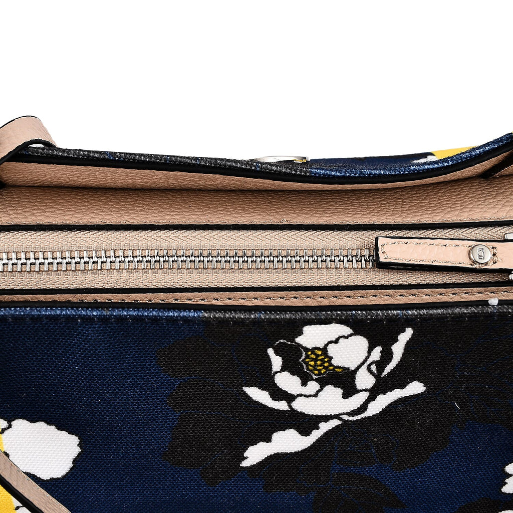 KTD by Kenzo Takada Leather and Cotton Canvas Floral Printed Tote Bag - Blue - White