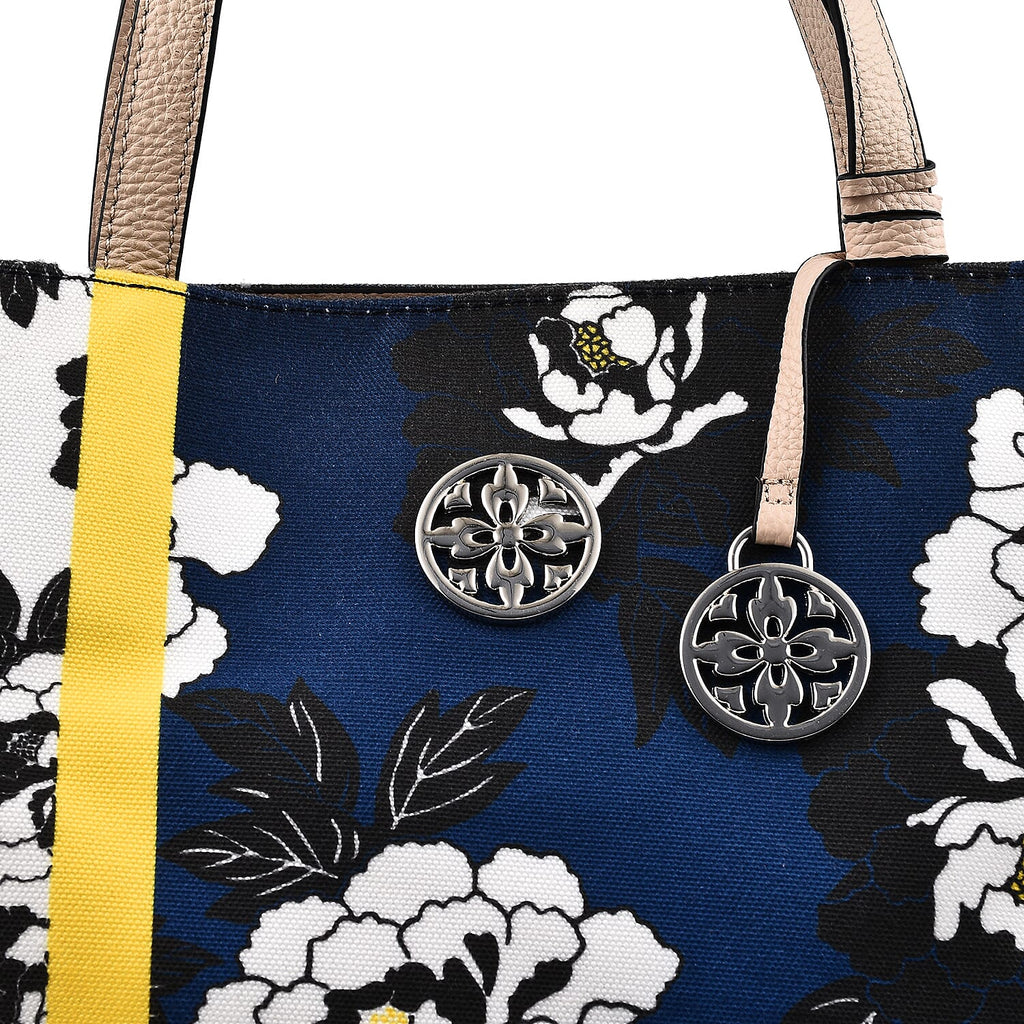 KTD by Kenzo Takada Leather and Cotton Canvas Floral Printed Tote Bag - Blue - White