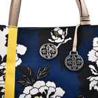KTD by Kenzo Takada Leather and Cotton Canvas Floral Printed Tote Bag - Blue - White