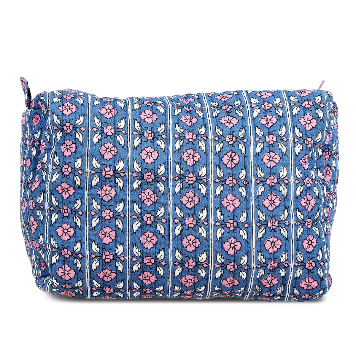 Set of 4- Floral Pattern Quilted Fabric Cosmetic Pouches - Navy &amp; Purple 8085540 0