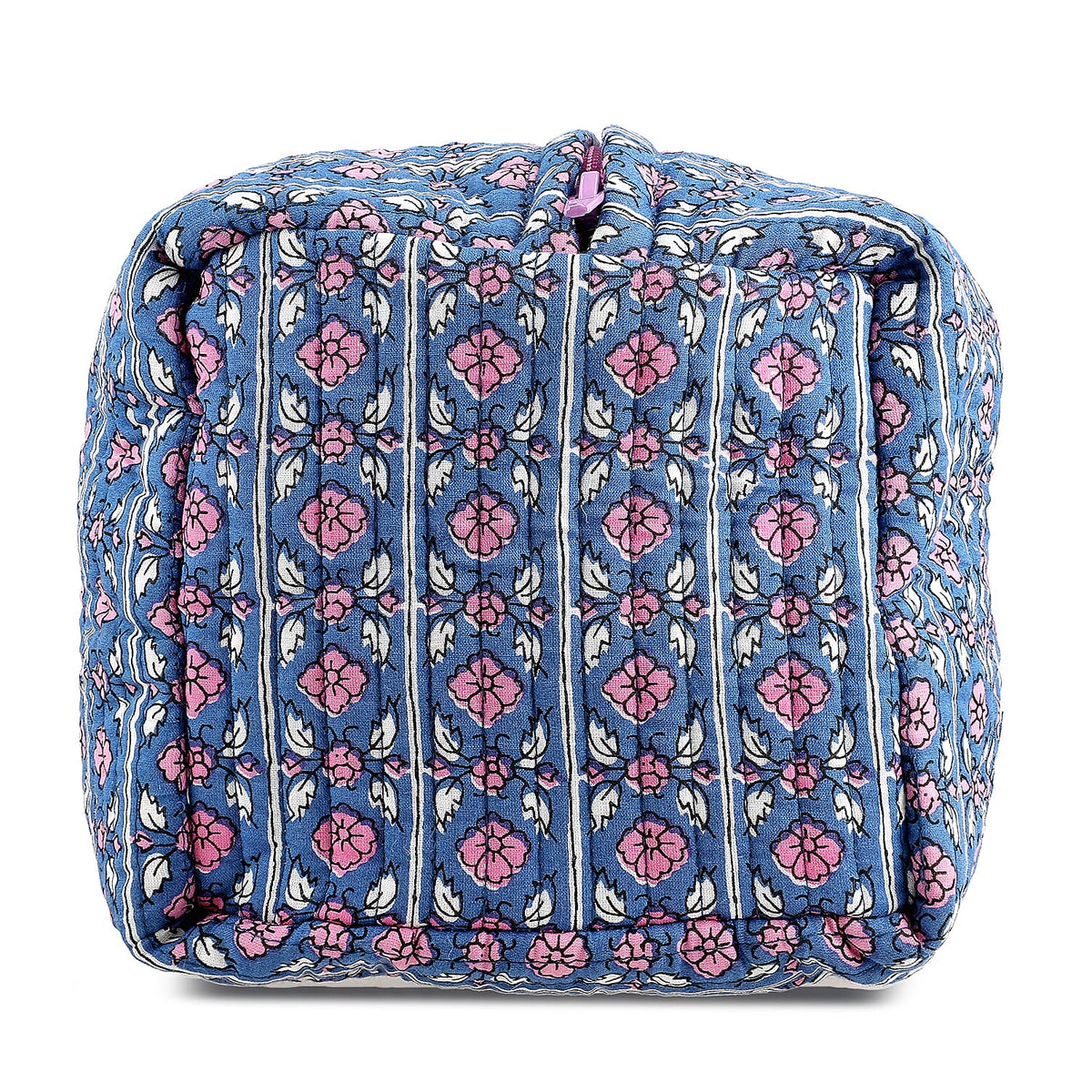 Set of 4- Floral Pattern Quilted Fabric Cosmetic Pouches - Navy &amp; Purple 8085540 2
