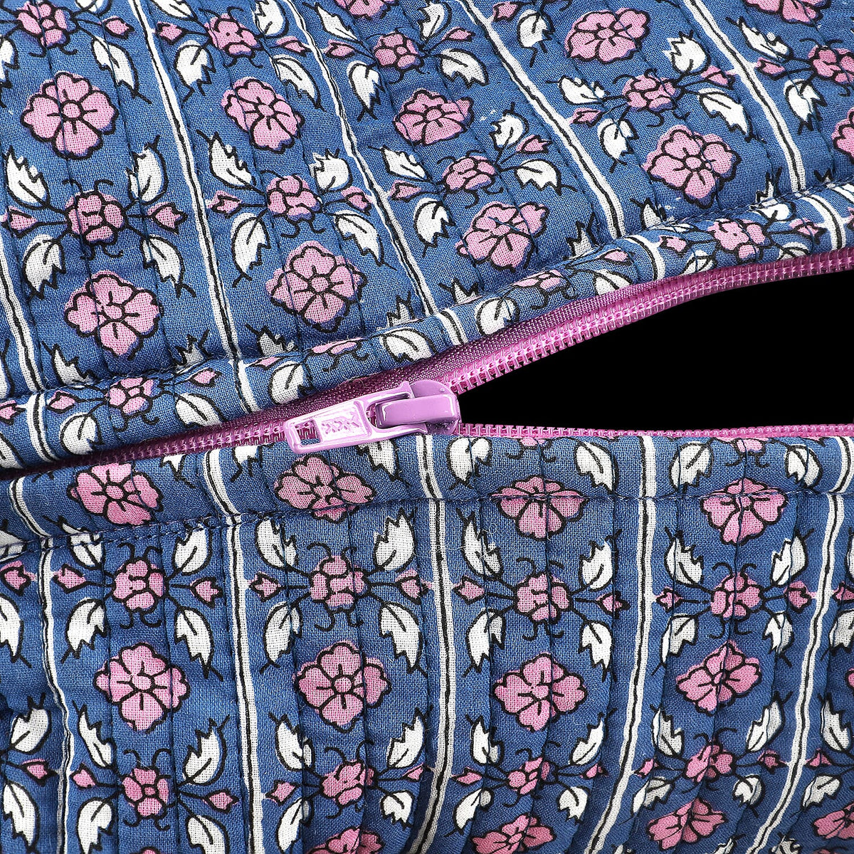 Set of 4- Floral Pattern Quilted Fabric Cosmetic Pouches - Navy &amp; Purple 8085540 5