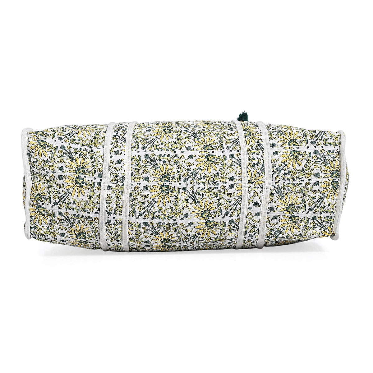 Quilted Fabric Flower Pattern Tote Bag with Zipper Closure - White, Yellow &amp; Green 8086081 4