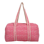 Quilted Fabric Abstract Floral Print Travel Duffel Bag - Pink & Cream