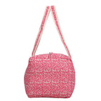 Quilted Fabric Abstract Floral Print Travel Duffel Bag - Pink & Cream