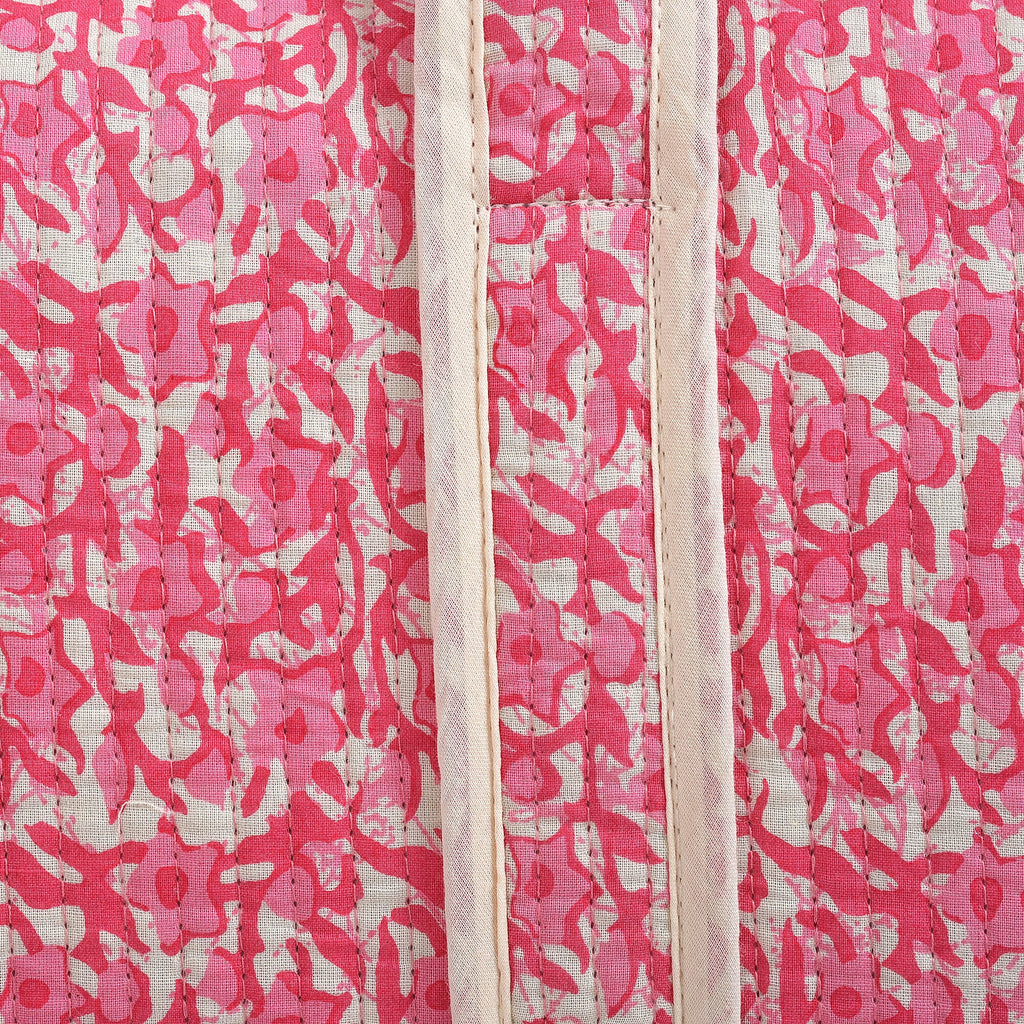 Quilted Fabric Abstract Floral Print Travel Duffel Bag - Pink & Cream