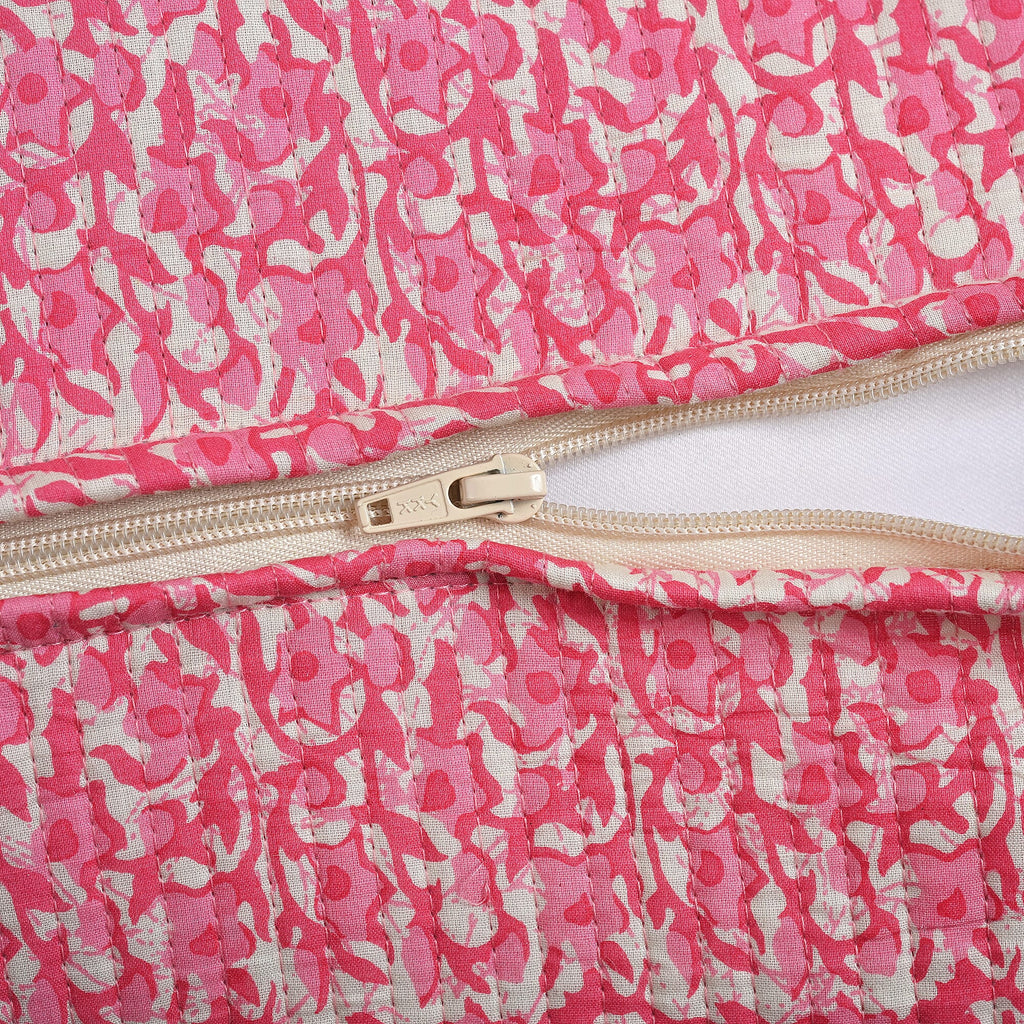 Quilted Fabric Abstract Floral Print Travel Duffel Bag - Pink & Cream