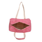 Quilted Fabric Abstract Floral Print Travel Duffel Bag - Pink & Cream
