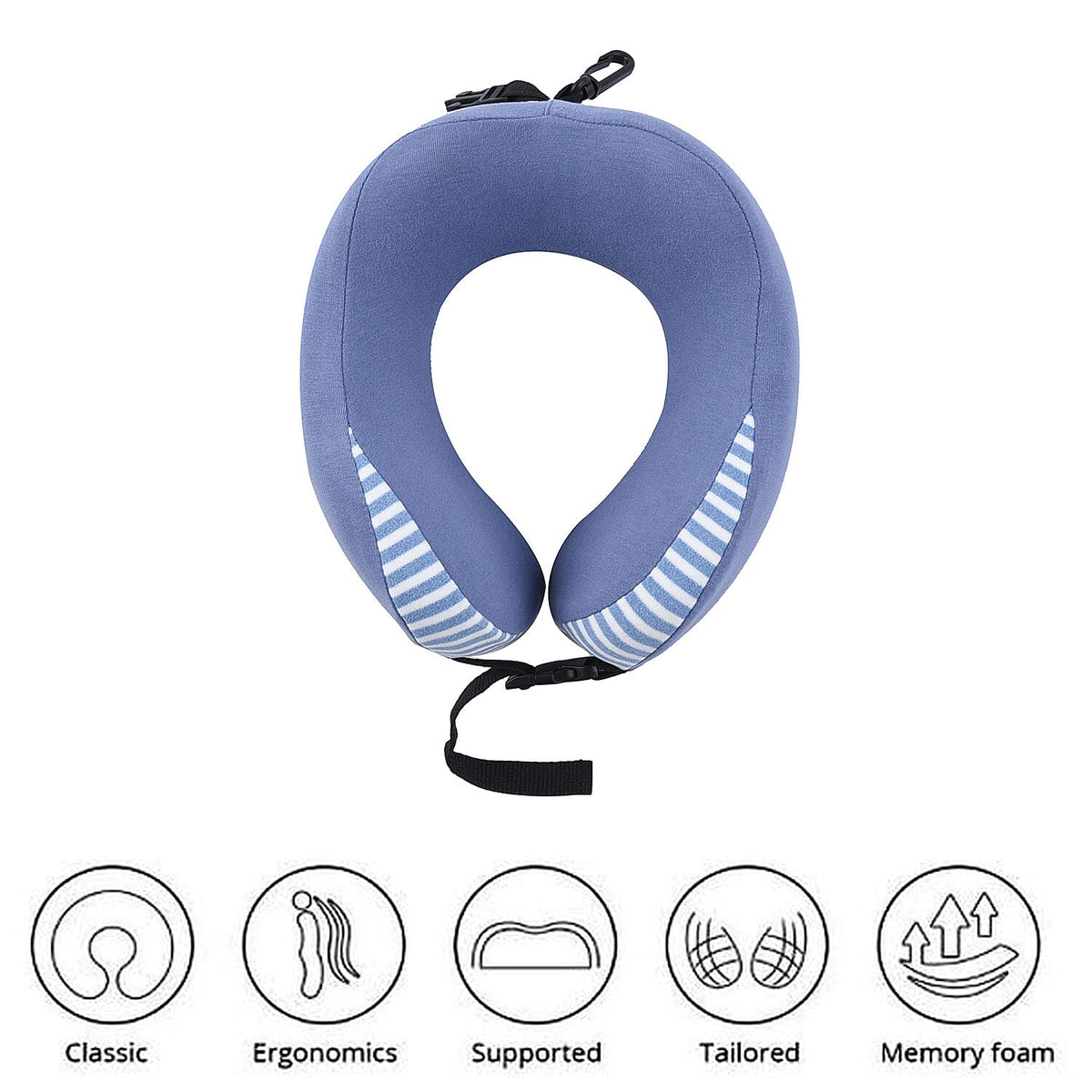 Cotton Roll-Up Light Weight Neck Pillow with Buckle Closure, Memory Foam for Neck Support and Comfort  - Blue 6343950 4