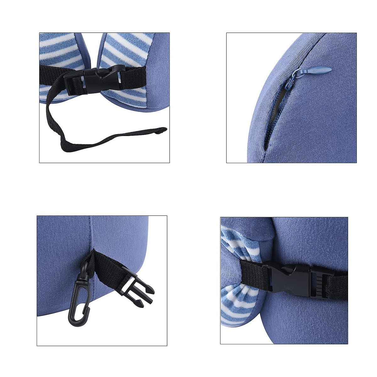 Cotton Roll-Up Light Weight Neck Pillow with Buckle Closure, Memory Foam for Neck Support and Comfort  - Blue 6343950 6