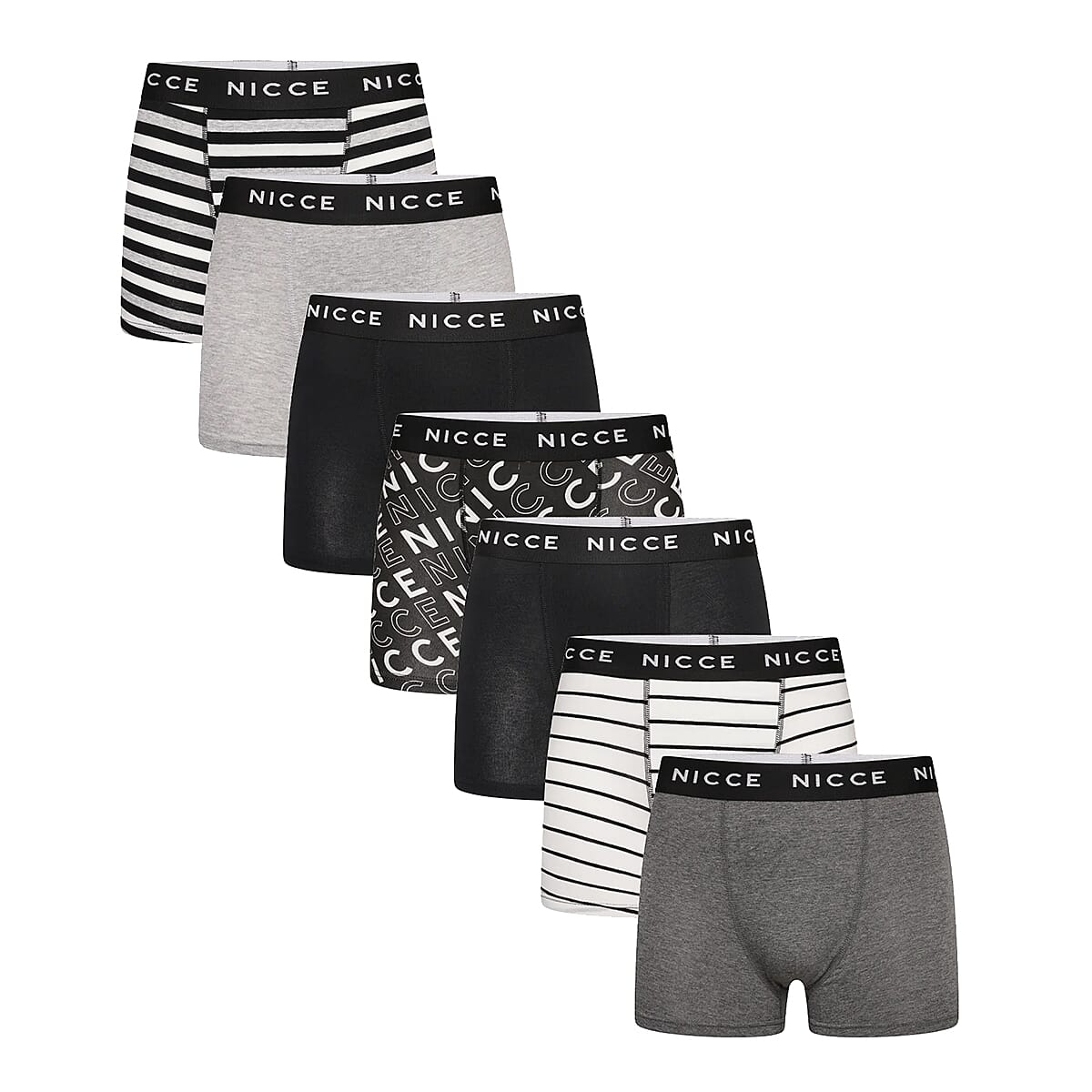 NICCE 95% Cotton, 5% Elastane Set of 7 Boxers - Size L (34-36 Inches) - Mono 7766561 0
