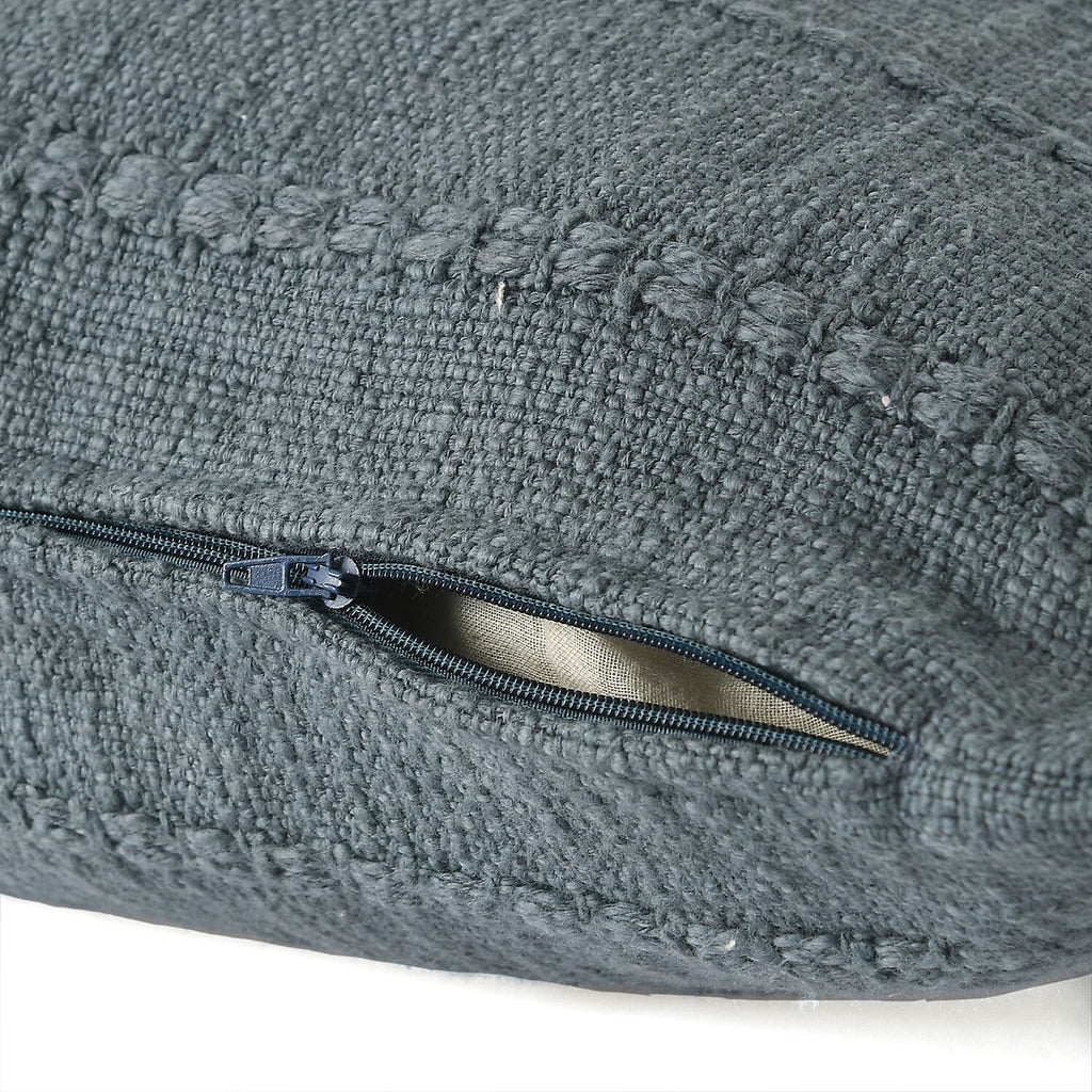 Solid Woven Cotton Slub Throw Blanket (218x152 cm) with Cushion Cover (Size 45x45 cm) - Blue