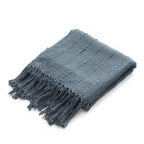 Solid Woven Cotton Slub Throw Blanket (218x152 cm) with Cushion Cover (Size 45x45 cm) - Blue