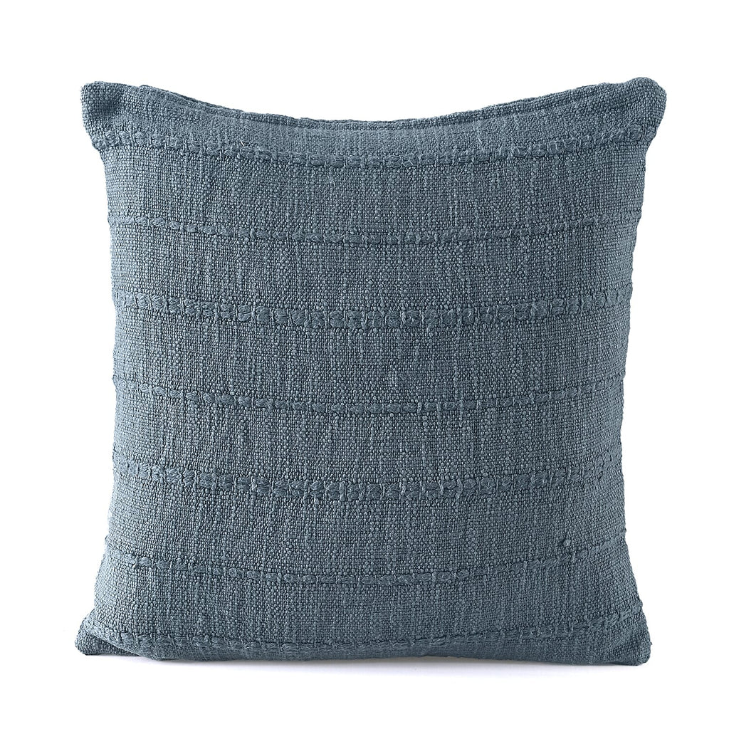 Solid Woven Cotton Slub Throw Blanket (218x152 cm) with Cushion Cover (Size 45x45 cm) - Blue