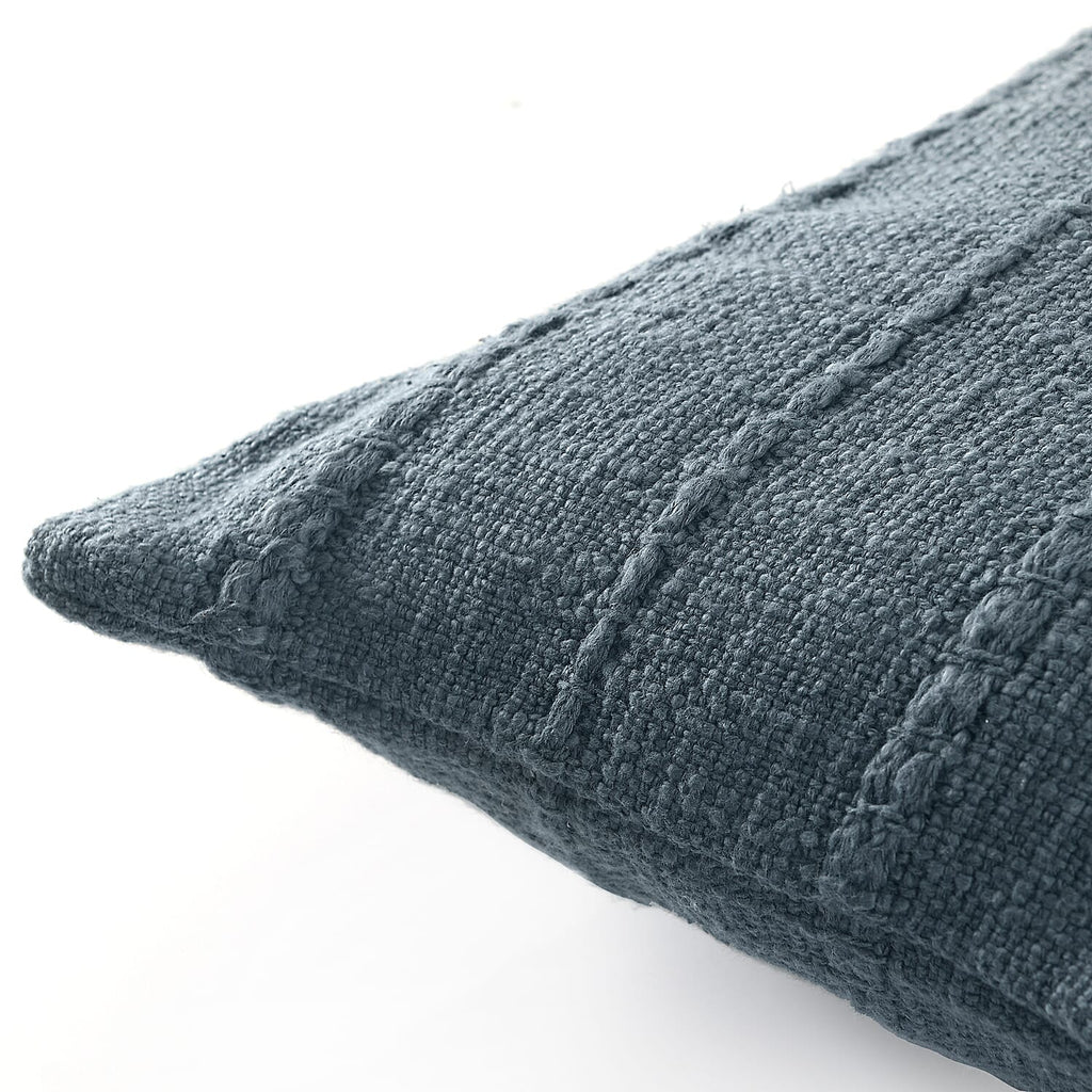 Solid Woven Cotton Slub Throw Blanket (218x152 cm) with Cushion Cover (Size 45x45 cm) - Blue