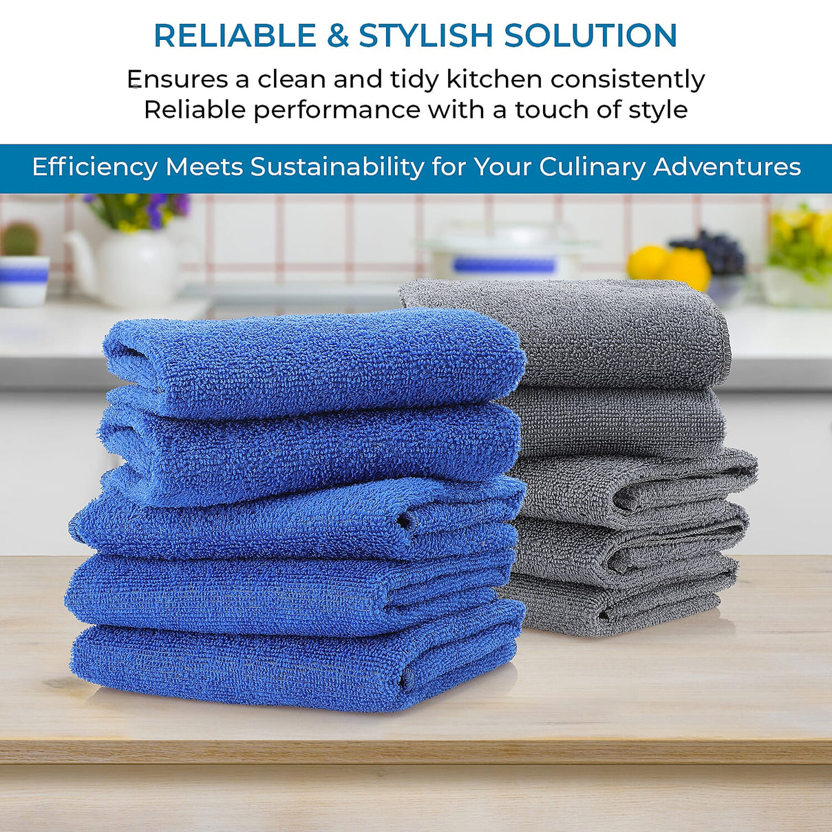 Set of 10 Micro Terry Dish Cloth - Blue and Grey 7663177 3
