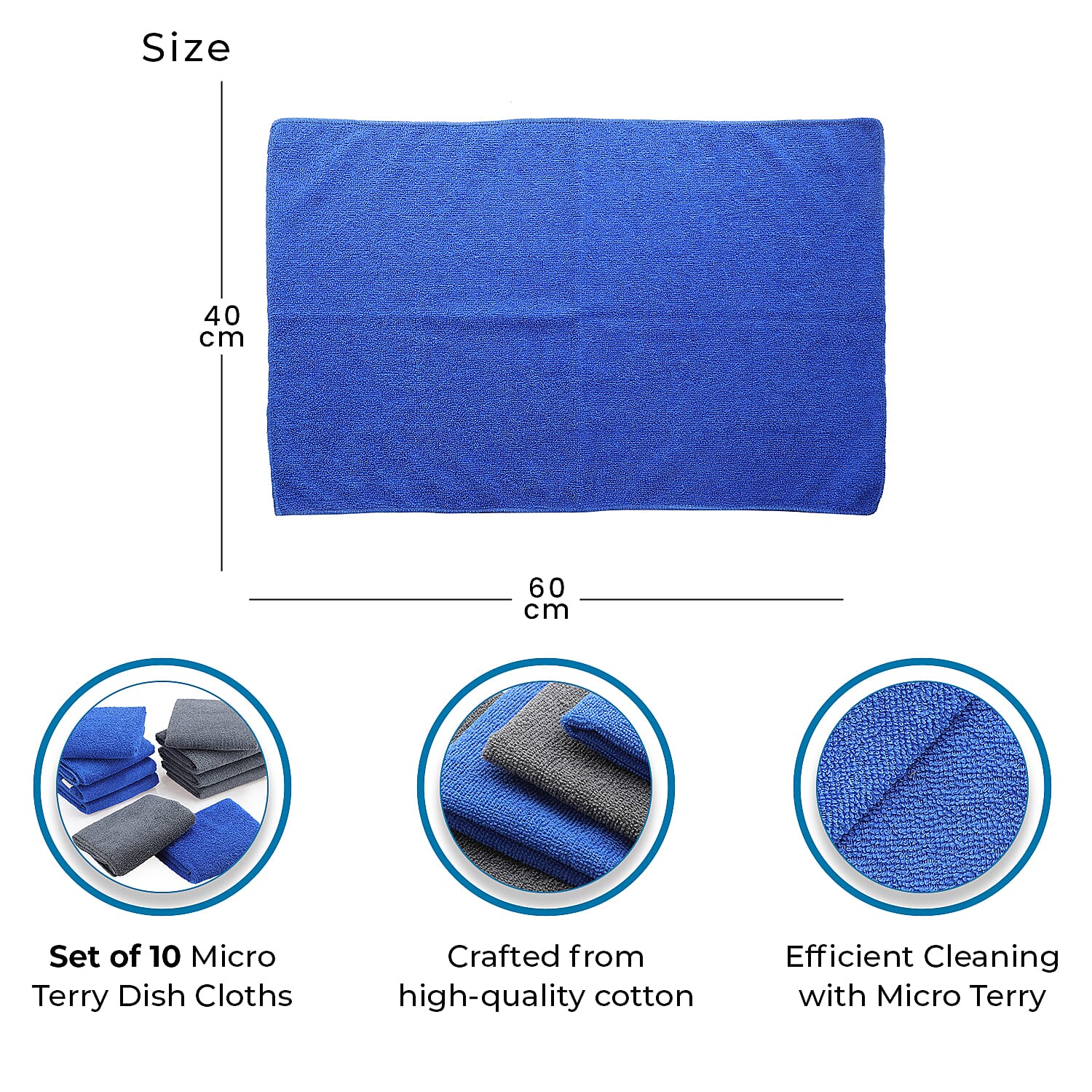 Set of 10 Micro Terry Dish Cloth - Blue and Grey 7663177 5